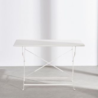 Maisons du monde Mesa de exterior de acero beige arcilla para 4 personas 110 cm