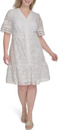 Eliza J Floral Print Fit & Flare Shirtdress in Ivory at Nordstrom, Size 16W