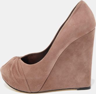 Gina Dusty Pink Pleated Suede Wedge Pumps