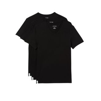 Lacoste mensTH3374-51Essentials 3 Pack 100% Cotton Regular Fit V-Neck T-Shirts Base Layer Top - Black - XXXL