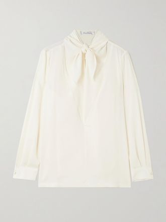 Max Mara Blusa In Cr&ecirc;pe De Chine Di Seta Con Fiocco - Avorio