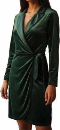 Halston Heritage Wrap Velvet Long Sleeve Midi Dress In Deep Green