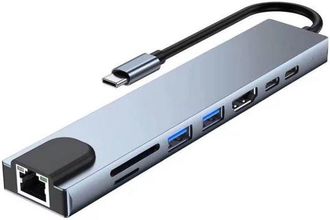 OEM Hub Usb-c 8 En 1: Hdmi 4k, Pd De 87 W, Usb-c, Usb 3.0, Rj45, Sd/tf, Estaci&oacute;n De Acoplamiento. Compatible Con Macbook Y Windows