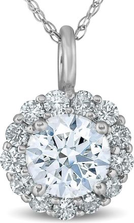Pompeii3 3/4 Ct TW Round Cut Diamond Halo Solitaire Pendant 14k White Gold Necklace