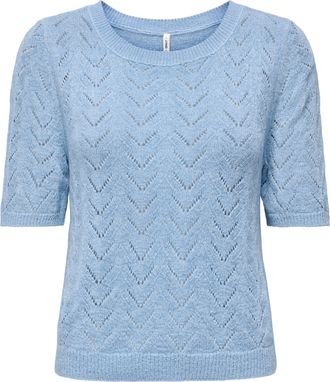 Only Kurzarmpullover ONLY ONLSUNNY SS O-NECK KNT, Damen, Gr. XL, soft chambray, Strick, Obermaterial: 55% Polyacryl, 45% Nylon, unifarben, regular fit norm