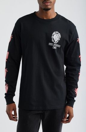 Obey Strawberry Garden Long Sleeve Cotton Graphic T-Shirt in Black at Nordstrom, Size Xx-Large