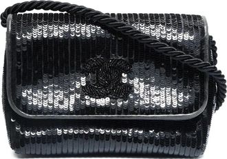 Chanel Borsa a spalla mini con paillettes e logo 1986-1988 - Nero