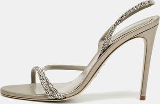 Rene Caovilla Ren&eacute; Caovilla Grey Satin Crystal Embellish Slingback Sandals