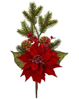 Nearly Natural 17In Poinsettia Berry & Pine Artificial Flower