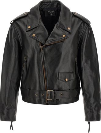 Balmain Black Leather Notched Lapel Jacket