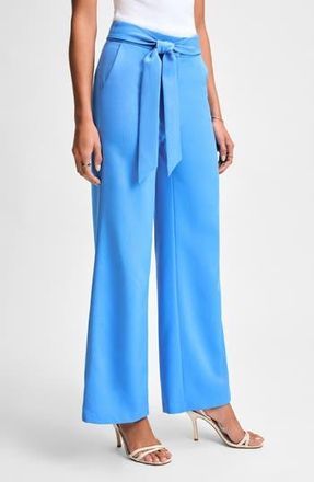 Isaac Mizrahi New York Cady Wide Leg Pants with Tie Waist in French Blue at Nordstrom Rack, Size 16