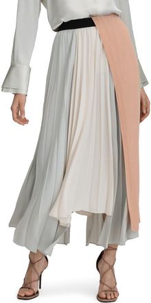 Reiss Maddie Colorblock Asymmetric Pleat Skirt in Pink/Cream Multi at Nordstrom Rack, Size 8 Us / 12 Uk