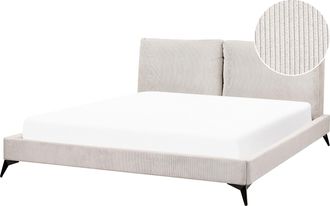 Beliani Cama Con Somier Moderno Tapizado De Pana Somier De Listones Cabecero Acolchado 180 X 200 Cm Beige Claro Melle