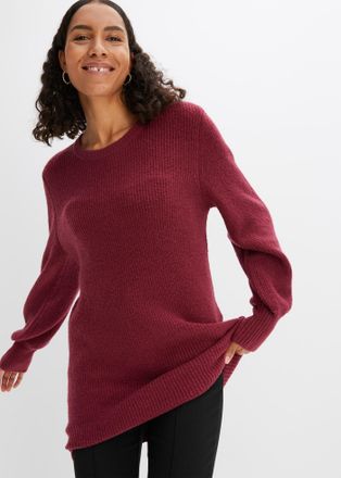 Bonprix Longpullover BONPRIX Longpullover mit Kn&ouml;pfen, Damen, Gr. 56/58 (XXXL), rot (rhododendronrot), Obermaterial: 75% Polyacryl, 22% Polyester, 3% Elasthan
