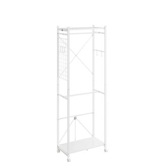 SoBuy Sobuy Perchero De Pie Blanco Con Ruedas Ropero Con Ruedas De Doble Barra Estanter&iacute;a Colgante Met&aacute;lica Con Ganchos 60&times;32&times;175 Cm Capacidad De Carga 40 K