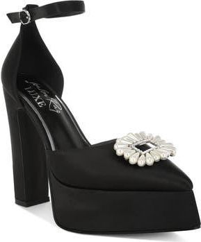 London Rag Maeissa Pearly Brooch Ankle Strap Platform Pump in Black at Nordstrom Rack, Size 7.5