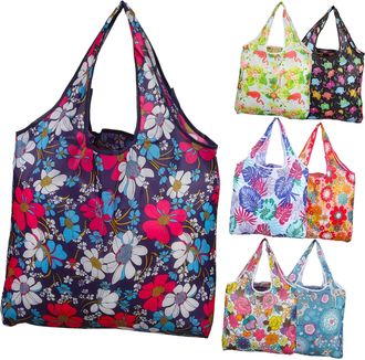 Cabilock 7 Pcs Foldable Reusable Shopping Tote Bags with Printed Patterns Washable Polyester Grocery Bags for Supermarket Beach and Everyday Use Large Capacity
