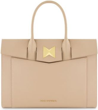 Mac Duggal Gold Plated Hardware Large Leather Briefcase Bag in Taupe at Nordstrom