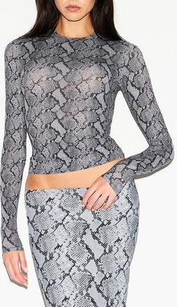 SKIMS Fits Everybody Long Sleeve T-Shirt in Shadow Snake Print at Nordstrom, Size Xx-Small