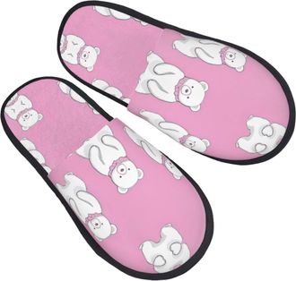 Generic Lightweight Mens Slipper White Bear Red print House Slipper Plush Womens Slippers for Travel Hotels Family L
