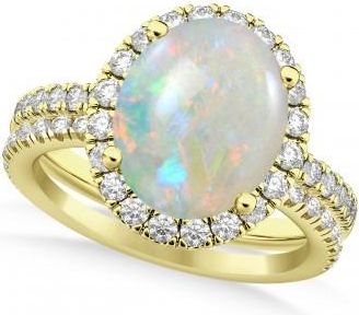 Allurez Opal & Diamonds Oval-Cut Halo Bridal Set 14K Yellow Gold (2.43ct)