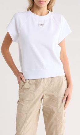 DKNY Metallic Logo Cap Sleeve Sweatshirt in White at Nordstrom Rack, Size X-Large