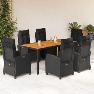 vidaXL Set De Comedor De Jard&iacute;n 7 Pzas Y Cojines Rat&aacute;n Sint&eacute;tico Negro Vidaxl