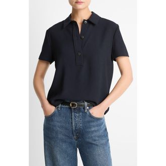 Vince Short Sleeve Crepe Polo Shirt in Coastal at Nordstrom, Size X-Small