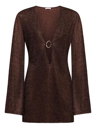 Os&eacute;ree Lumi&egrave;re V-neck mini dress - women - Fabric - L - Brown