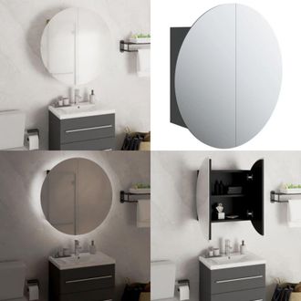 vidaXL Armadio da Bagno con Specchio Rotondo e LED Nero 47x47x17,5 cm - Specchio rotondo - Armadio con specchio