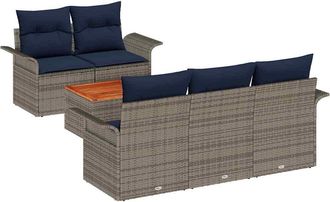 vidaXL Conjunto De Sof&aacute;s De Jard&iacute;n 6 Uds. Gris Rat&aacute;n Sint&eacute;tico Vidaxl