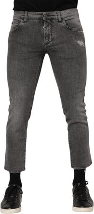 Dolce & Gabbana Gray Cotton Logo Plaque Men Denim Jeans Elastane Clothing
