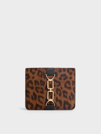 Charles & Keith Agatha Leopard-Print Chain-Accent Card Holder
