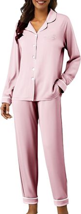 Generic Lounge Sets for Women Uk Pyjamas Set for Women Soft Two Pieces Pjs Sets Long Sleeve Button Down Shirts and Elastic Wide Leg Pants Ladies Comfy Sleepwe