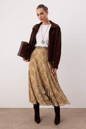 Trendyol Modest Dames Bruin Dierenprint Maxi Uitlopend rok A-lijn Modest Rokken