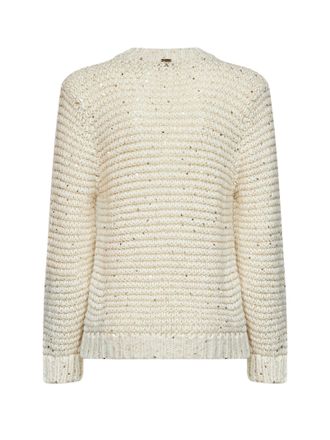 Herno Sequin-Embroidered Alpaca-Blend Corn-Stitch Sweater - White