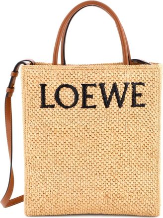 Loewe A4 Raffia and Leather North South tote bag - Zwart