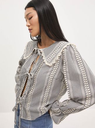 Icone Womens Tie-front Peter Pan-collar blouse