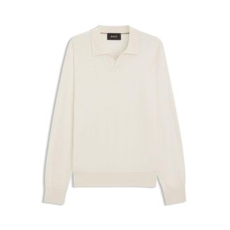 BOSS Knitted-silk sweater with Johnny collar