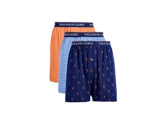 Polo Ralph Lauren Classic Fit Knit Boxers Mens Underwear Harbor Island Blue/White Stripe/Fall Royal W/May Orange Aopp/May : XL, Cotton