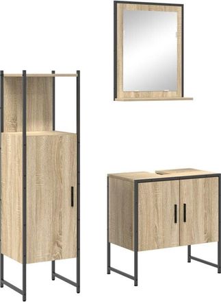 vidaXL Bathroom Furniture Set with Door 3 pcs Brown 33 x 33 x 120.5 cm Vidaxl