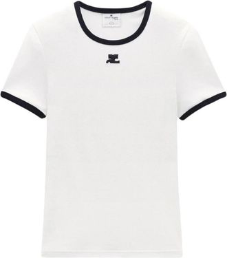 Courr&egrave;ges Bumpy Contrast Re-Edition T-shirt met korte mouwen - Dames - T-shirts - Wit - L - Katoen - Tops