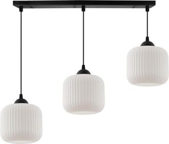 OEM L&aacute;mpara Colgante Riffle Negra 3 Pantallas Cilindricas Planas Blancas E27