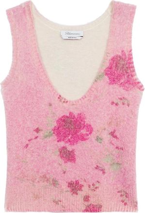 Blumarine Sleeveless Tops, female, Multicolor, Size: M Sleeveless Top Pink Peony Pers.Red