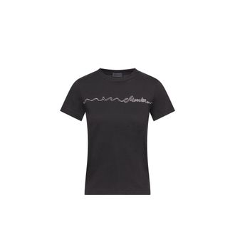 Moncler Moncler Ribbon Logo Cotton T-shirt, Women, Black, Size: Xl