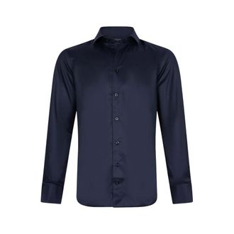 Cavallaro Overhemden, Heren, Blauw, 4Xl, Katoen, Donkerblauwe Overhemdjurk van Katoen met Slim Fit