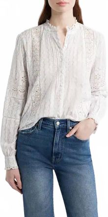 LoveShackFancy Embroidered Eyelet Cotton Button-Up Shirt In Blue Bonnet