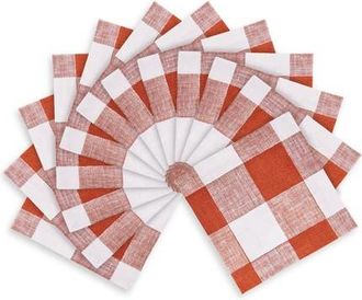 Solino Home Linen Cocktail Napkins Set of 12, 6 x 6 Inch for Dining Table, Holiday and Everyday Table Decor - Buffalo Check in Cinnamon And White at