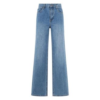 Self Portrait Wide Jeans, female, Blue, Size: W28 Rhinestone Denim Straight Leg Jeans