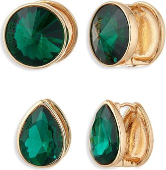 Tasha Pack of Two Huggie Earrings in Gold/emerald at Nordstrom Rack